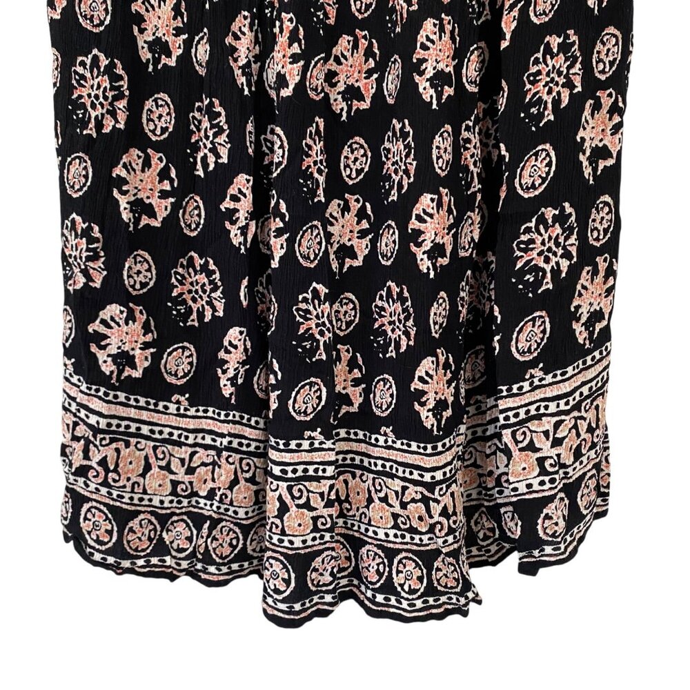 Vintage Liz Baker Essential Black Patterned Gypsy Pleated Maxi Skirt Size M - Picture 5 of 8